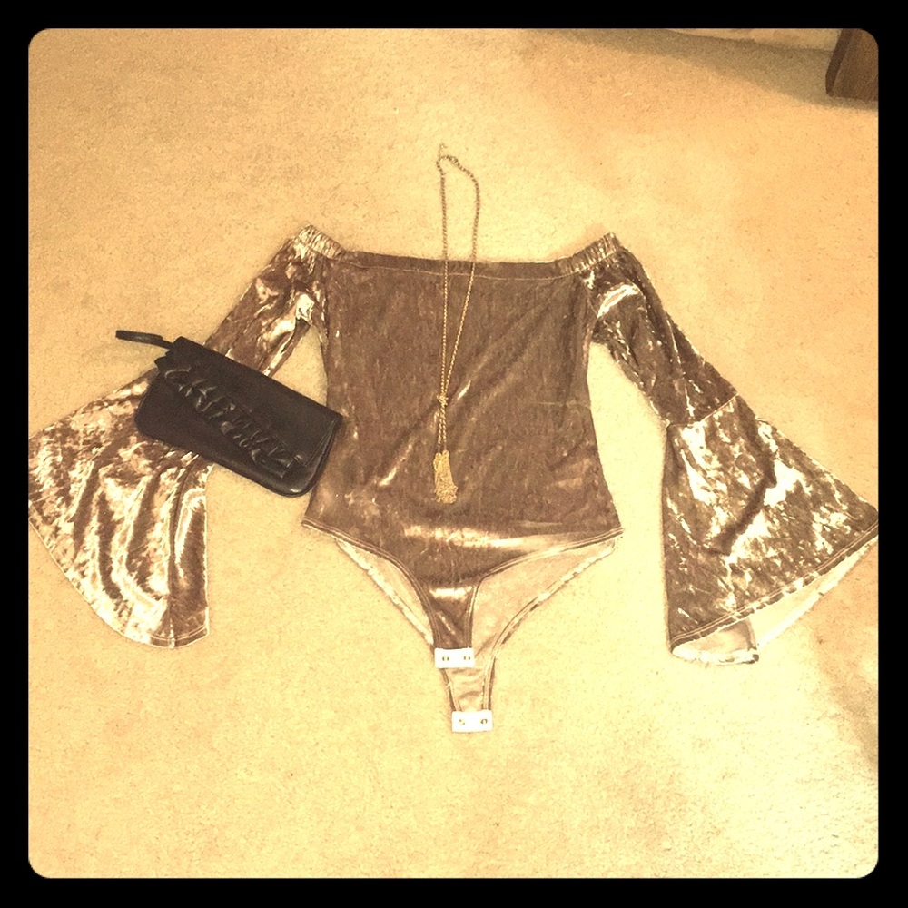 Velvet Wide Sleeved Champagne Bodysuit